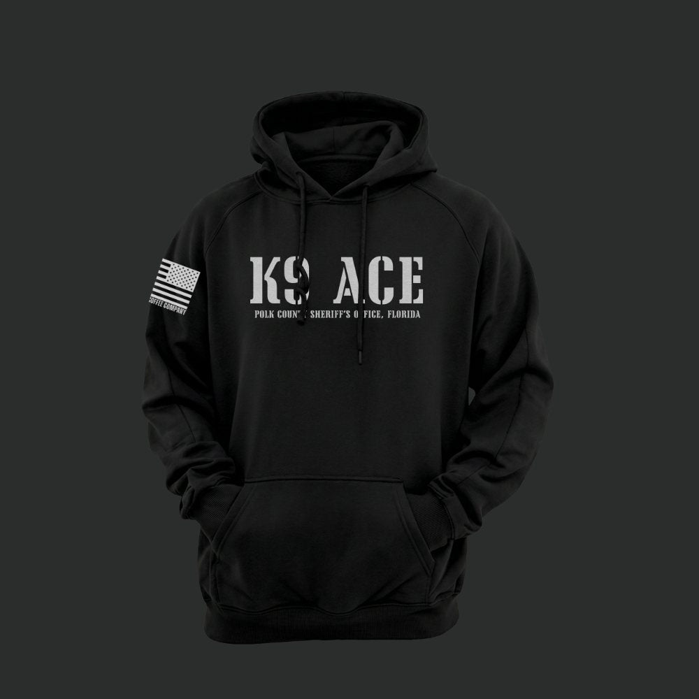 K9 ACE Other Guy hoodie in Black, front view