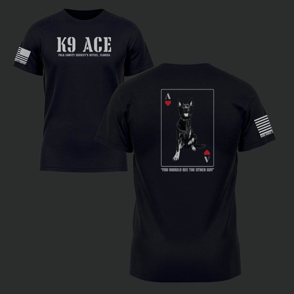 K9 ACE Other Guy tee in Black, front and back view